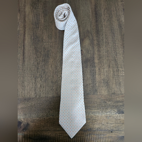 Louis Vuitton 100% Silk Monogram Dot Tie Beige Orange Made in Italy - Picture 1 of 4